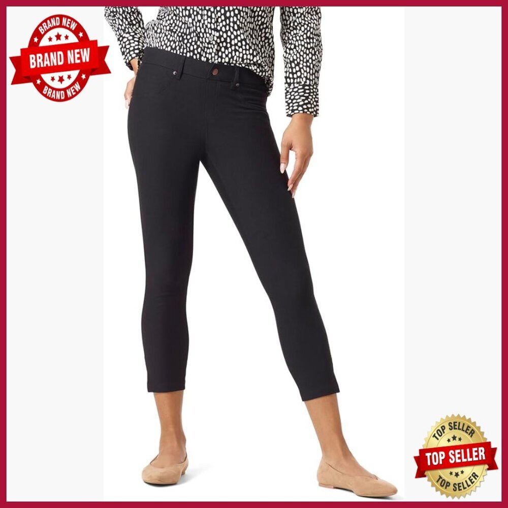Denim Capri Leggings with Pockets and Side Slits, Pull On Pants